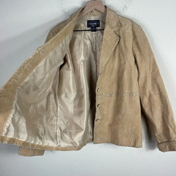 Selene Sport Y2K Suede Leather Braided Button Down Jacket - Picture 9 of 12